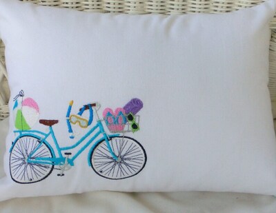 Summer Bike Pillow covers, Embroidered bicycle pillow - image1